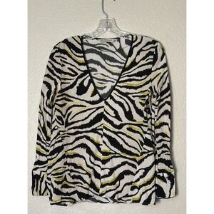 Zara Basics Size XS Animal Zebra Print V Neck Slightly Sheer Top